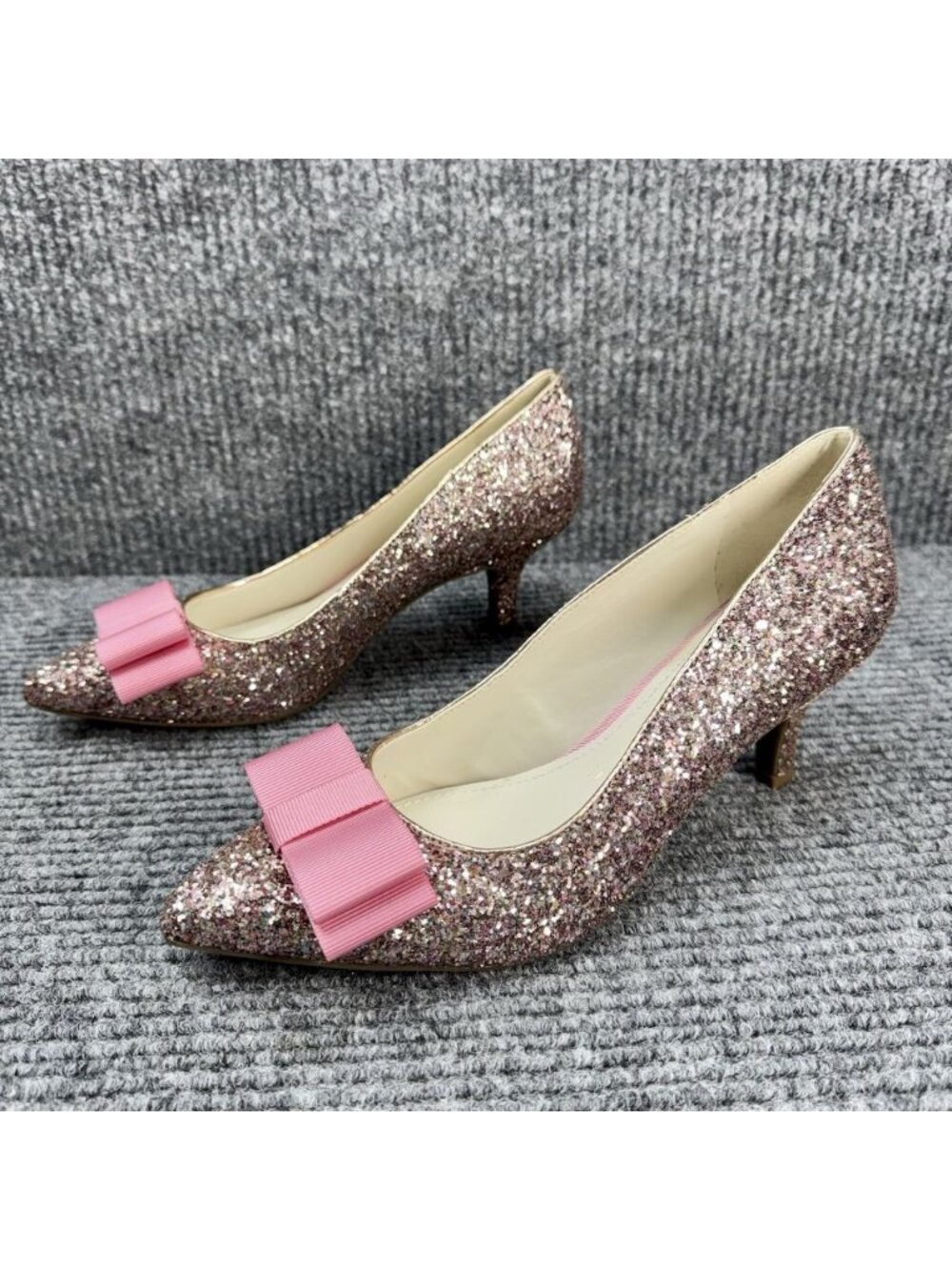 AK Anne Klein Akifa iFlex Heels Women’s 7.5 Pink Glitter Sparkle Bow Kitten Heel